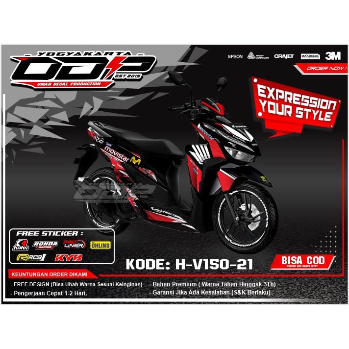 VARIASI aksesoris stiker decal VARIO 125 injeksi fi full body dekal striping honda new VARIO 150 2018 baru sticker motor motif lucu keren bagus viral terbaru termurah bahan premium warna merah abu2 PINK HITAM putih terlaris bisa cod gratis ongkir