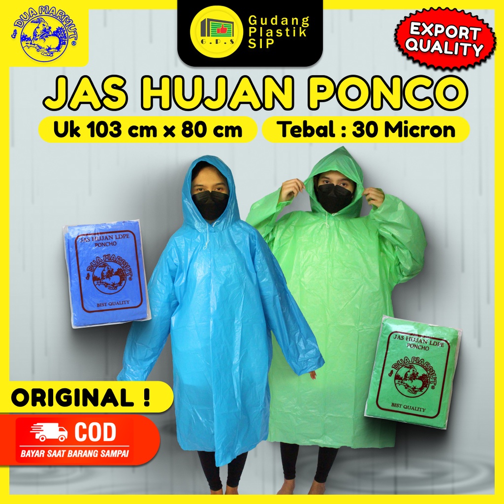 Jas Hujan Plastik LDPE Ponco Tebal Murah / Export Quality
