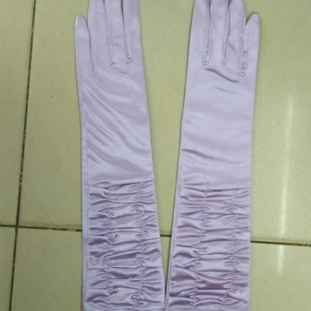 Sarung Tangan Pengantin Satin Kerut Panjang-Gloves Pesta