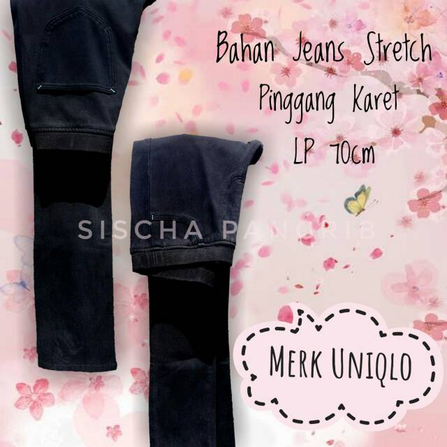 CELANA WANITA PINGGANG KARET MERK UNIQLO HITAM