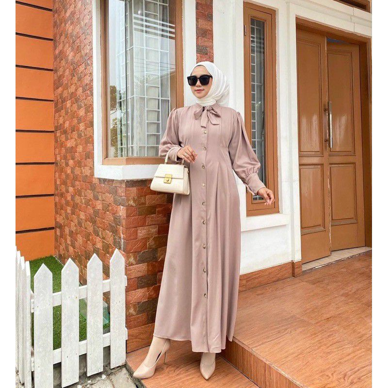 (MGA) GAMIS LEPHIA BALOON BUSUI FULL KANCING MOSCREPE PREMIUM DRESS