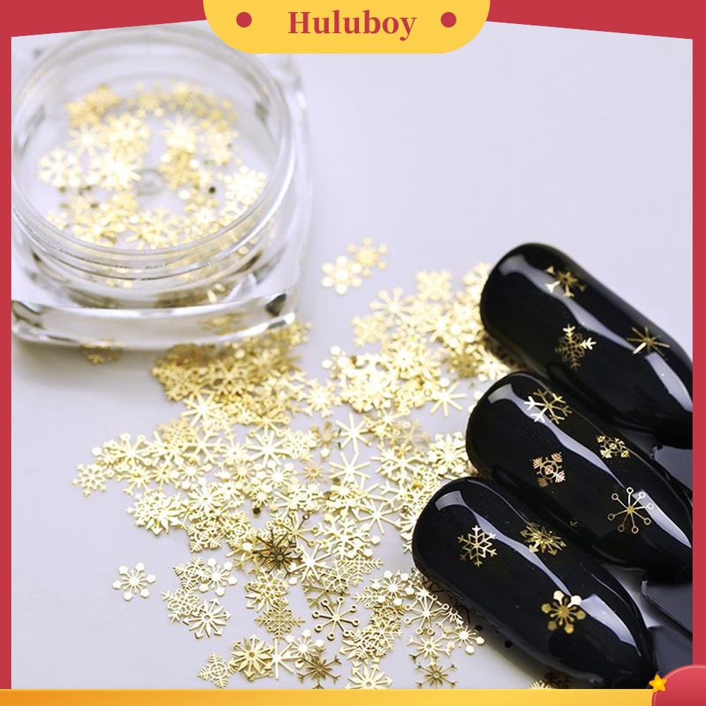 Huluboy Huluboy♡ Stiker Kuku Motif Kepingan Salju Warna Emas Untuk Dekorasi Manicure