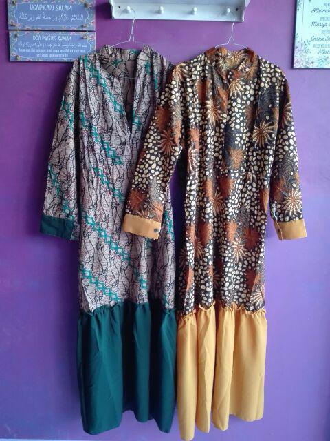 Zola_batik Gamis Batik Rempel Wollpeach Mix Katun Meisya - Wolfis Meisya