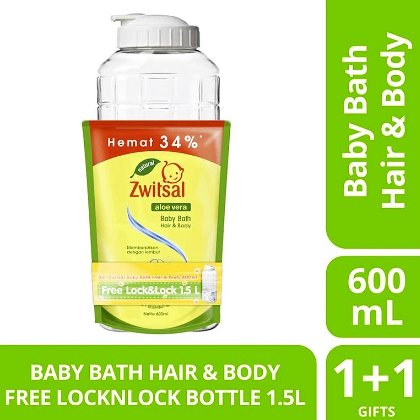 ZWITSAL Baby Bath Hair and Body 2in1Aloe Vera 600ml 600 ml free Lock &amp; Lock Chess Bottle 1.5L 1.5 L