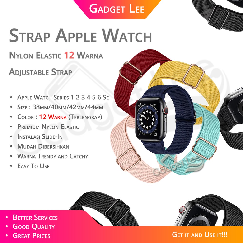 Strap Apple Watch Nylon Elastis Adjustable Stretchable Solo Loop Sport Band iWatch Series 1/2/3/4/5/6/7/8/se/ultra