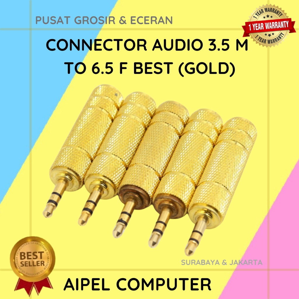 A3M6F | CONNECTOR AUDIO 3.5 MALE TO 6.5 FEMALE BEST (GOLD)