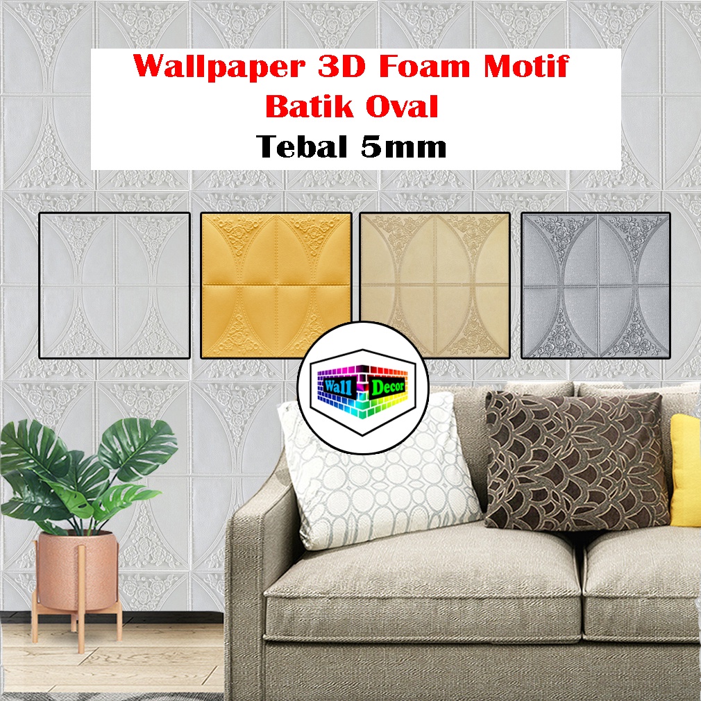 WD Wallpaper 3D Foam Stiker Bata Motif Batik Oval Wall Paper Sticker Premium