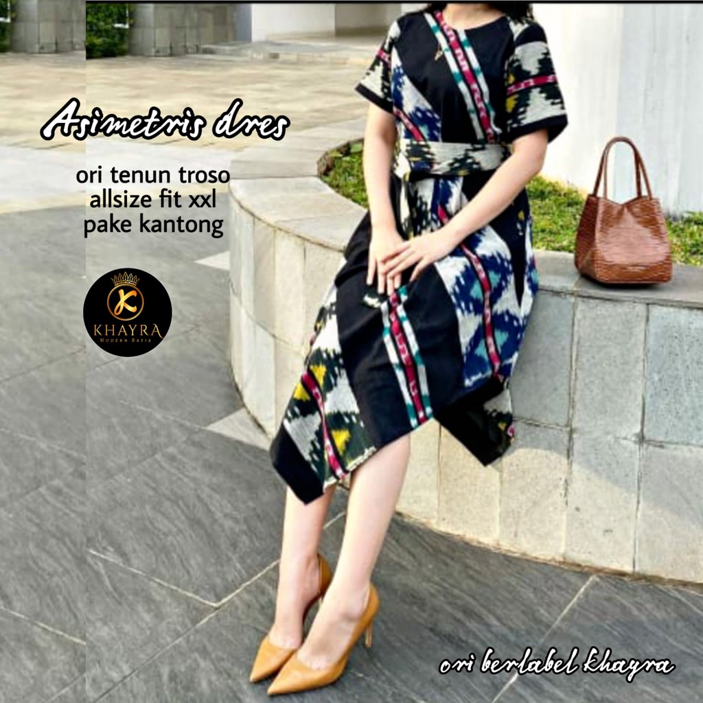 Dress Batik Tenun by Butik Batik Solo Bahan Tenun kode DRESS TENUN ASIMETRIS