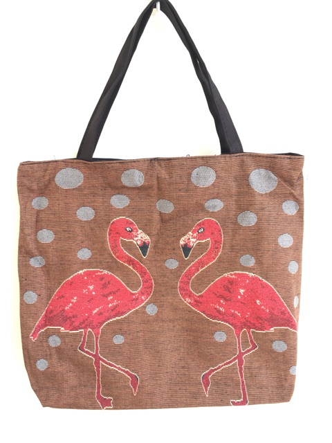 Tas tote bag wanita fashion kanvas import flamingo edition