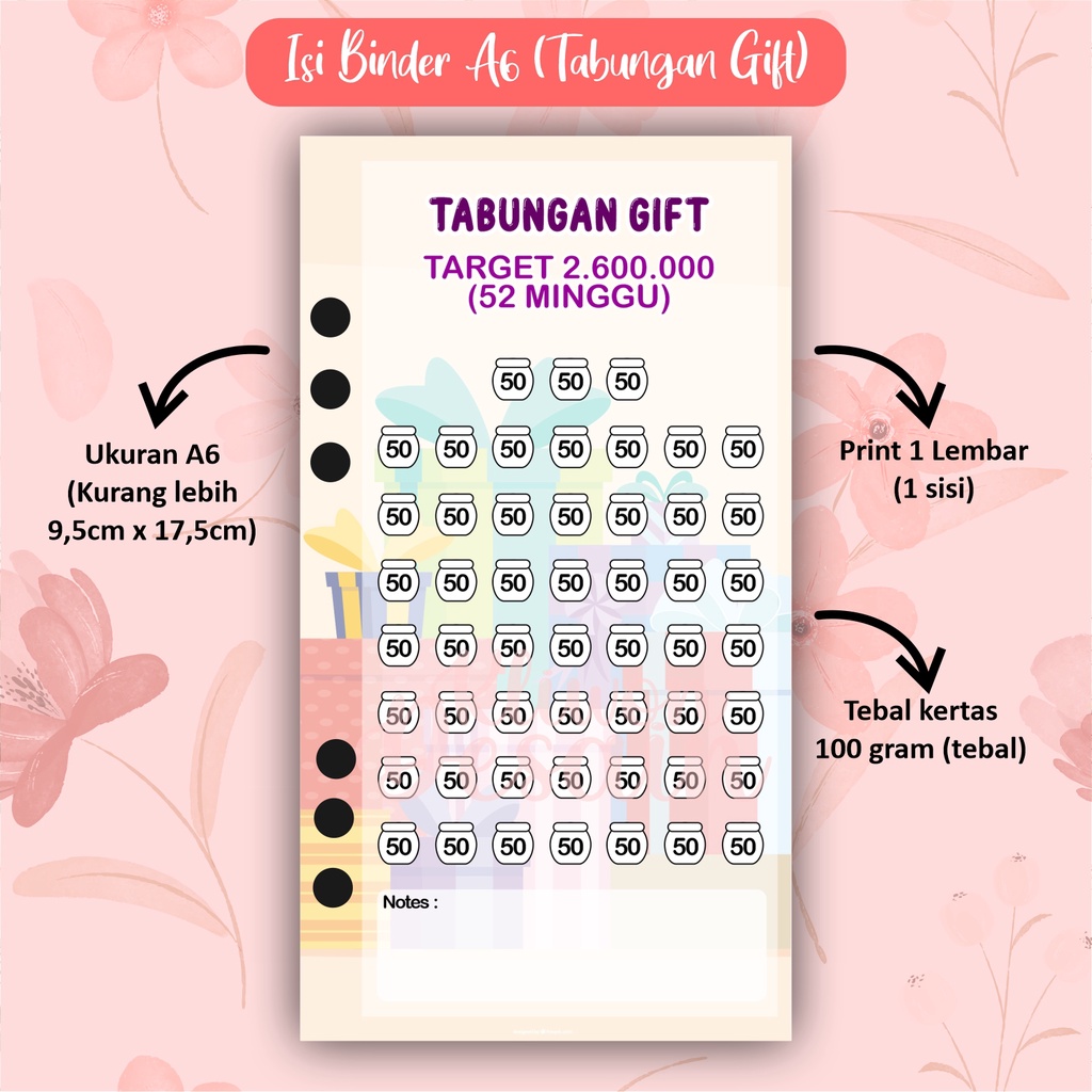 

isi kertas binder a6 ring 6 tabungan gift