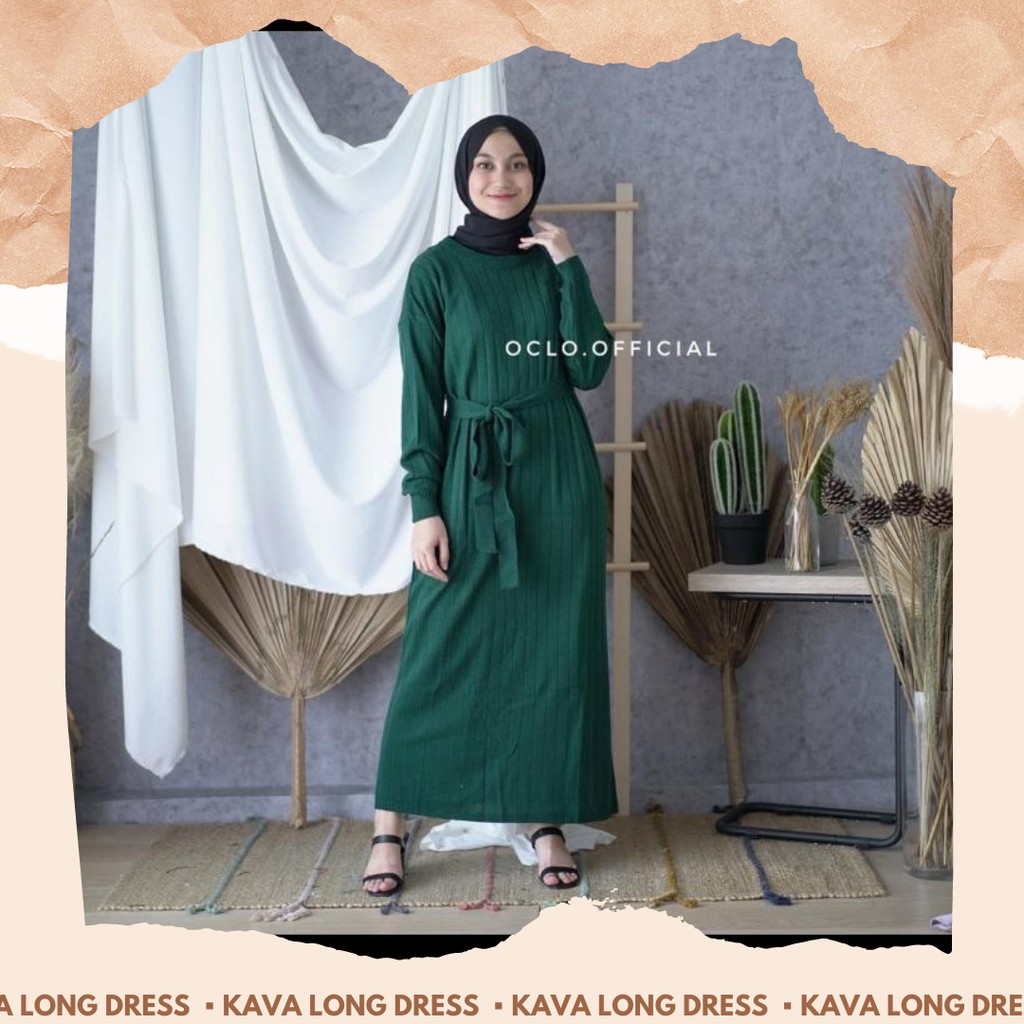 Kava Long Dress / Dress Rajut / Long Dress Rajut / Long Dress Rajut Free Belt / Dress Wanita / Dress