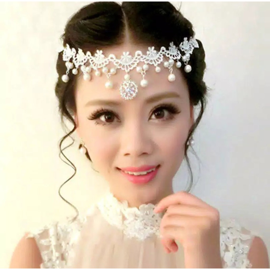 White Lace - Headpiece Hiasan Hijab / Aksesories Rambut / Kepala - Mahkota Elegan