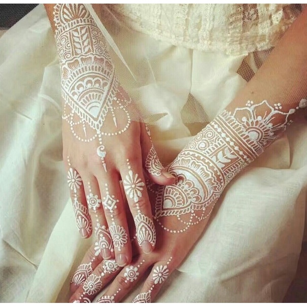 OVERFLOWS.ID  HENNA PUTIH MARUN / WHITE MAROON INSTAN / HENA STICKER TATTO TANGAN PENGANTIN 1 PCS 1 STIKER TATO TANGAN