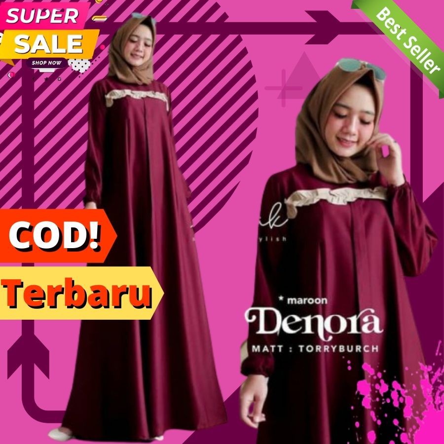 Pakaian Baju Gamis Fashion Wanita Muslim Model Denora Dress Kekinian Murah Terbaru 2020