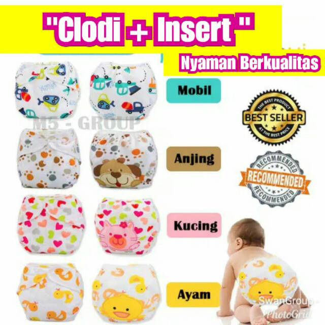 Clodi popok kain bayi + insert 3 Layer microfiber lembut berkualitas