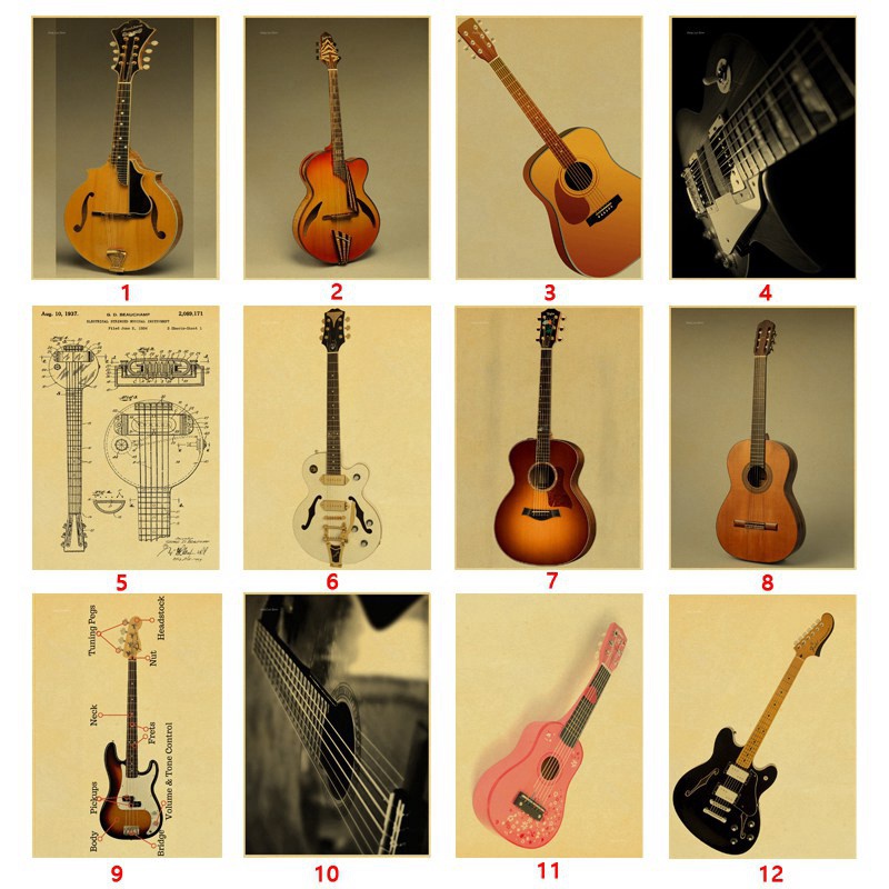 Poster Stiker Dinding Desain Gitar Klasik Gaya Vintage Retro Untuk Dekorasi Rumah