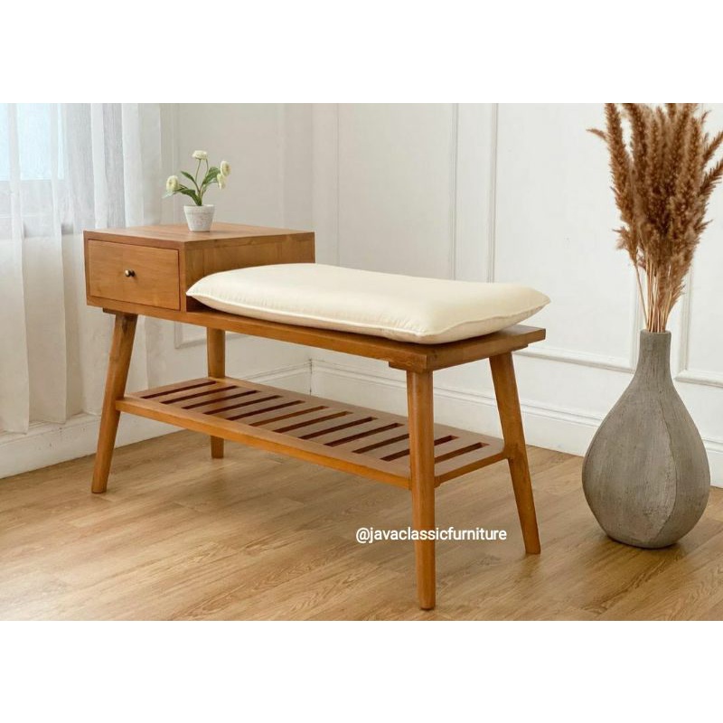 BANGKU DUDUK JOK KOMBINASI NAKAS TEMPAT PENYIMPANAN RAK SEPATU SERBAGUNA MINIMALIS VINTAGE BAHAN KAYU JATI TUA KUALITAS EXPORT FURNITURE JEPARA-3