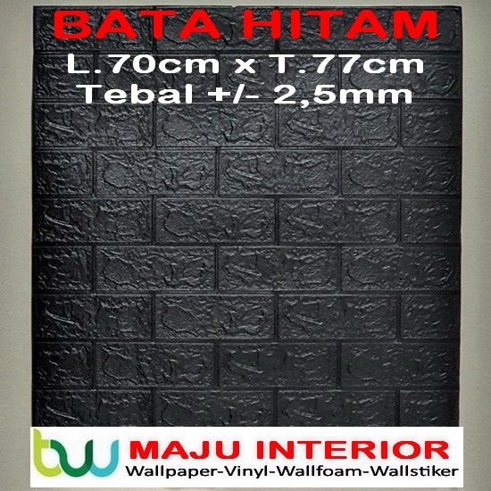 Wallpaper 3D Bata 70x77 cm Walpaper Dinding 3D Brick Foam Motif Anak Doraemon Hello Kitty Stiker-Bata Hitam 2,5mm