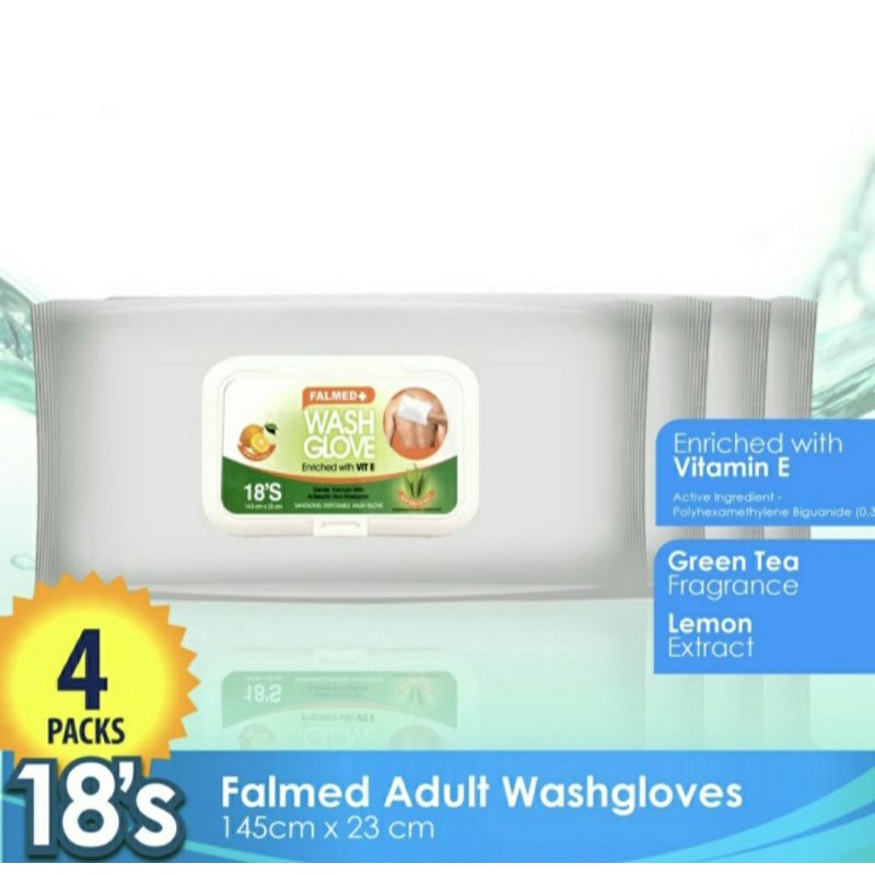 PAKET ISI 4 PACK FALMED WASH GLOVE 18'S | KANTUNG SEKA DEWASA | WET WIPES | TISSUE BASAH