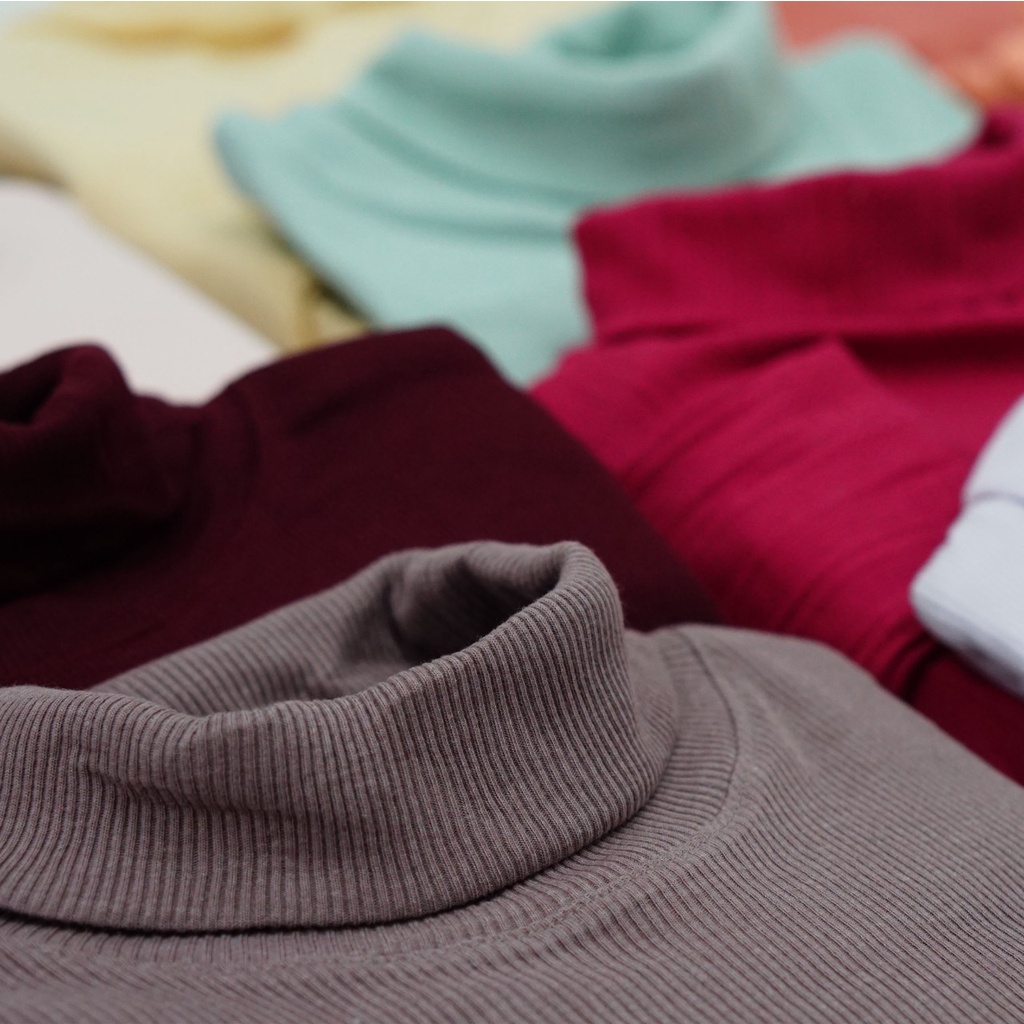 Kaos Turtleneck Wanita Unisex Bahan Rib Premium Ukuran All Size