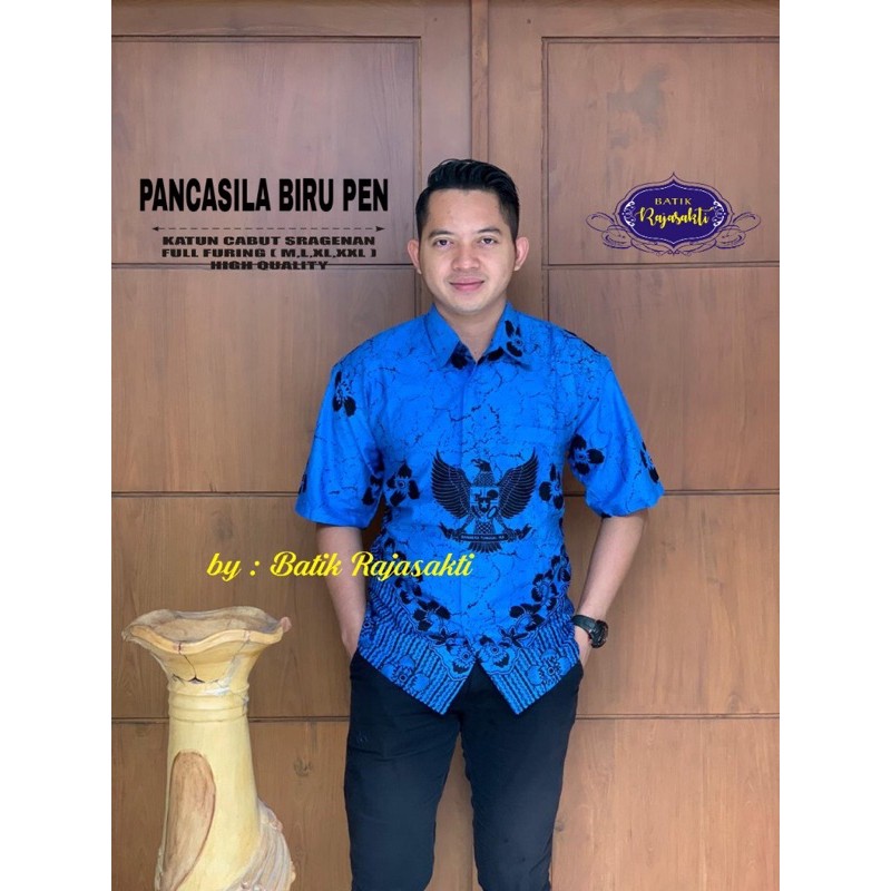 Batik Pria PANCASILA BIRU Full Furing Katun Halus Size M-XXL High Quality