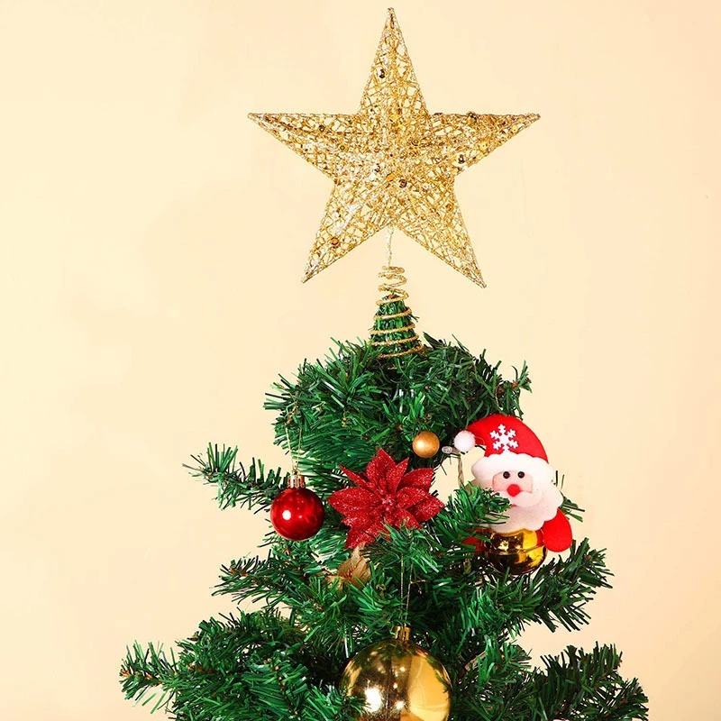 1pc Ornamen Bintang Bahan Kawat Besi Warna Emas Untuk Dekorasi Pohon Natal