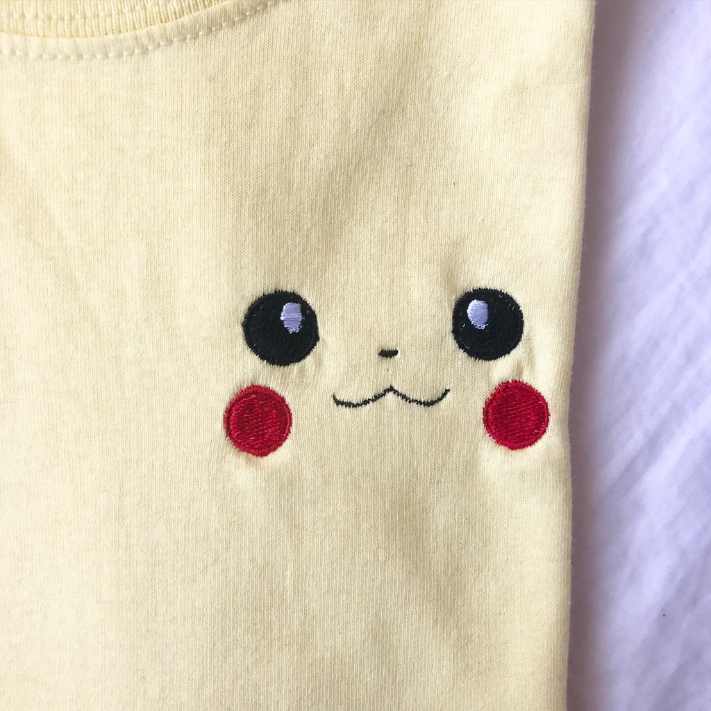 Tshirt Pikachu Face Embroidery Yellow Cute Kawaii Japan Premium Unisex