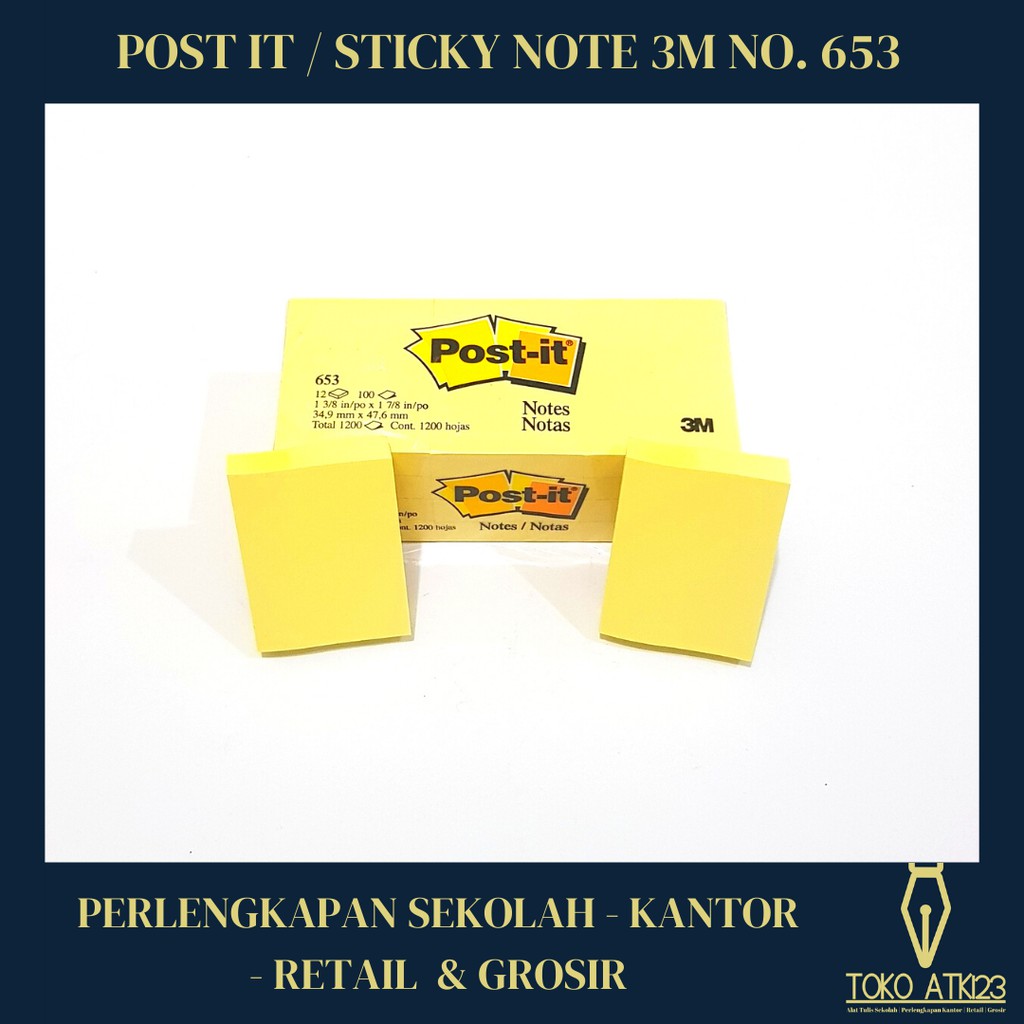 Post It / Sticky Note Merk 3M No. 653 Warna Kuning