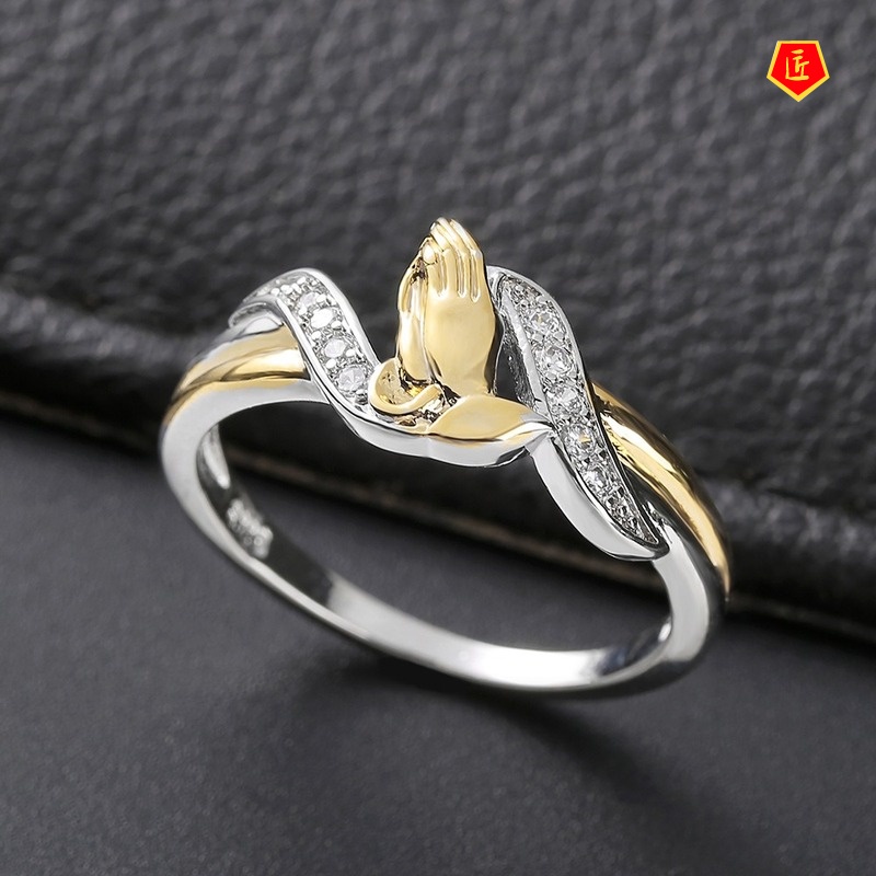 [Ready Stock]Creative Hands Prayer Color Separation Ring with Diamonds