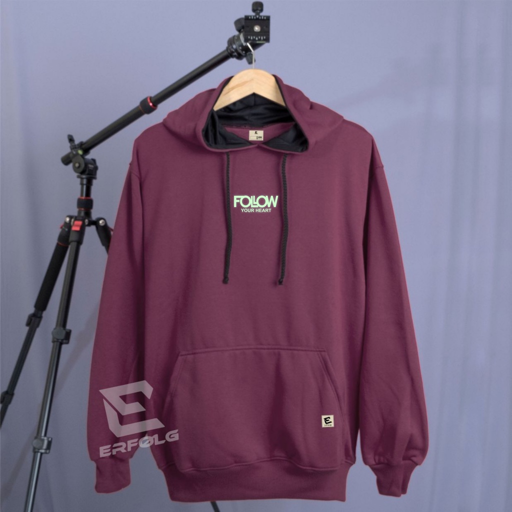 Erfolg Clothing Sweater Hoodie Original Glow In The Dark Basic Sablon Folow Simpel Warna Burgandy Switer Oblong Oversize Brand Lokal Bandung Suwiter Couple Pasangan Bahan Katun Fleece Tebal Premium