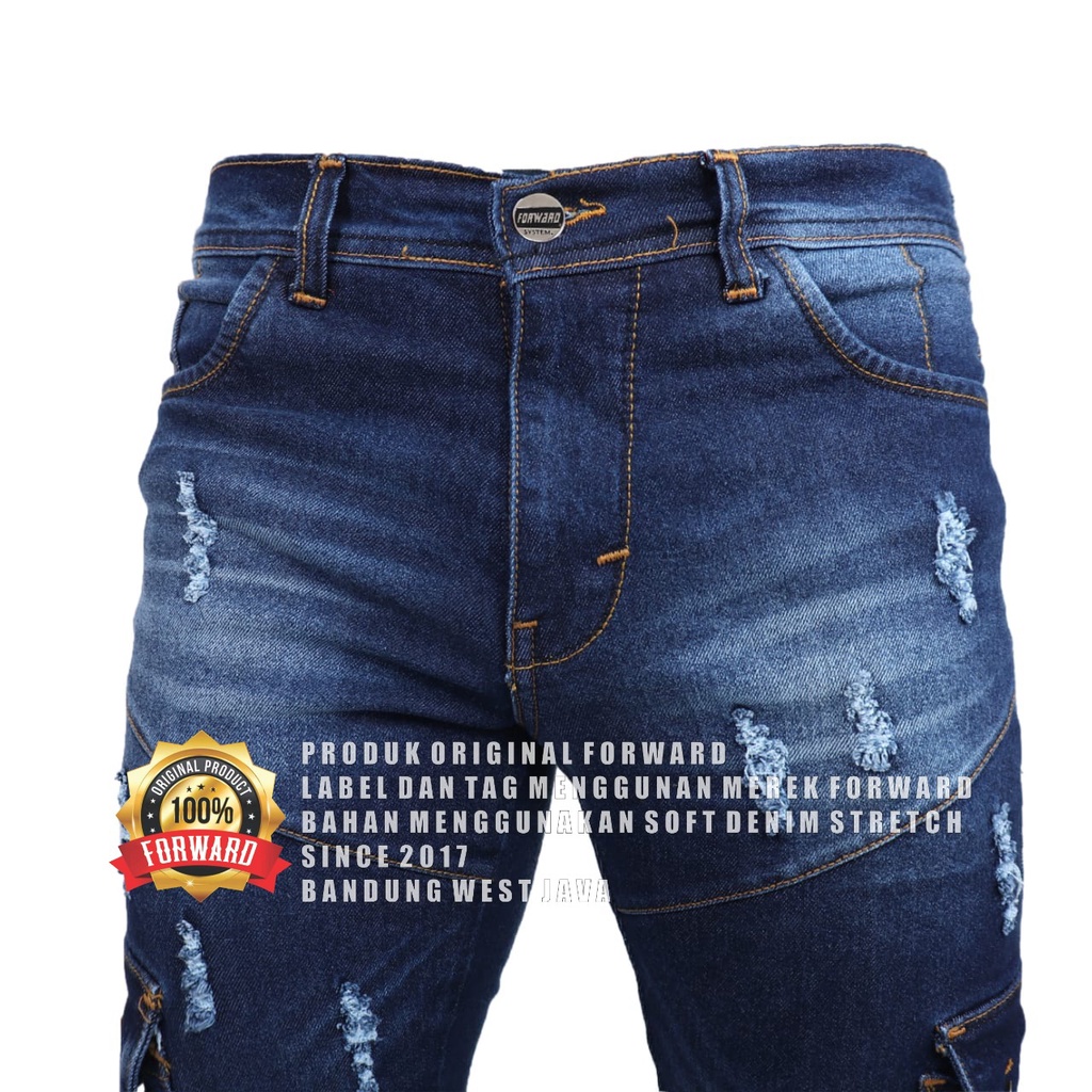 Celana Jeans Cargo Denim Destroy Panjang Pria Forward