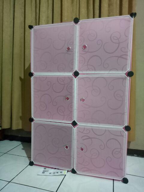 Lemari Baju 2-6-3k-1h Plastic Anti-air Transparan Pintu Lemari Pakaian Multifungsi