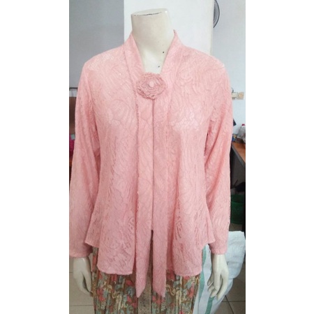 (BrP92/110) Kebaya Floy BROKAT Panjang GLITTER full furing adem busui STD - JUMBO KeroncongBusana-Soft Pink