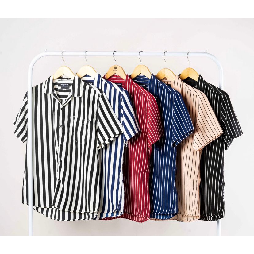Casual Stripe Shirt | Kemeja Pendek Murah Garis-Garis Pria Cowok