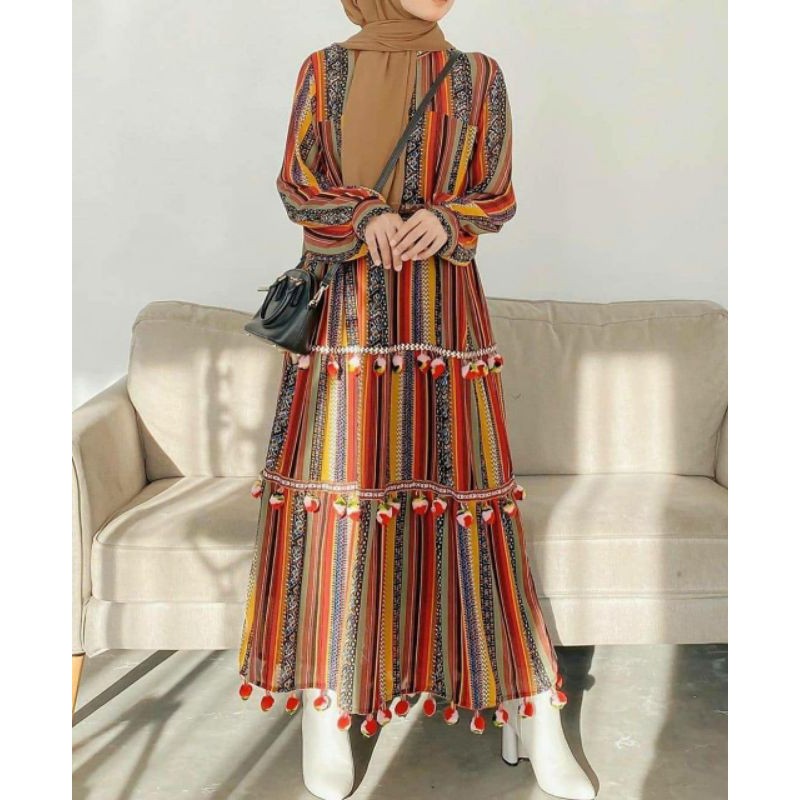 FBFC MAXY ZAR4 STRIPE POMPOM // DRESS MAXY IMPORT