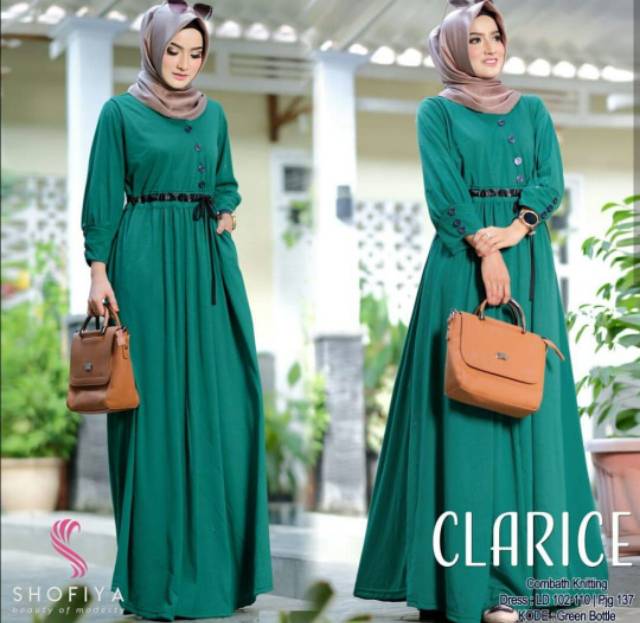 Fashion Wanita: Long Dress Muslim Lengan Panjang dengan Kancing, Warna Polos