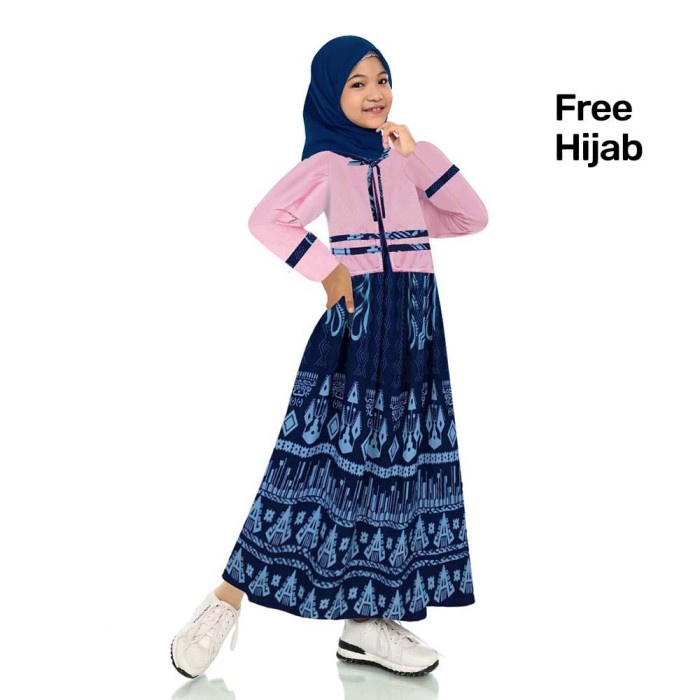 New   Ulikids Gamis Anak Motif Batik Kombinasi Satin Velvet dan Katun Jepang