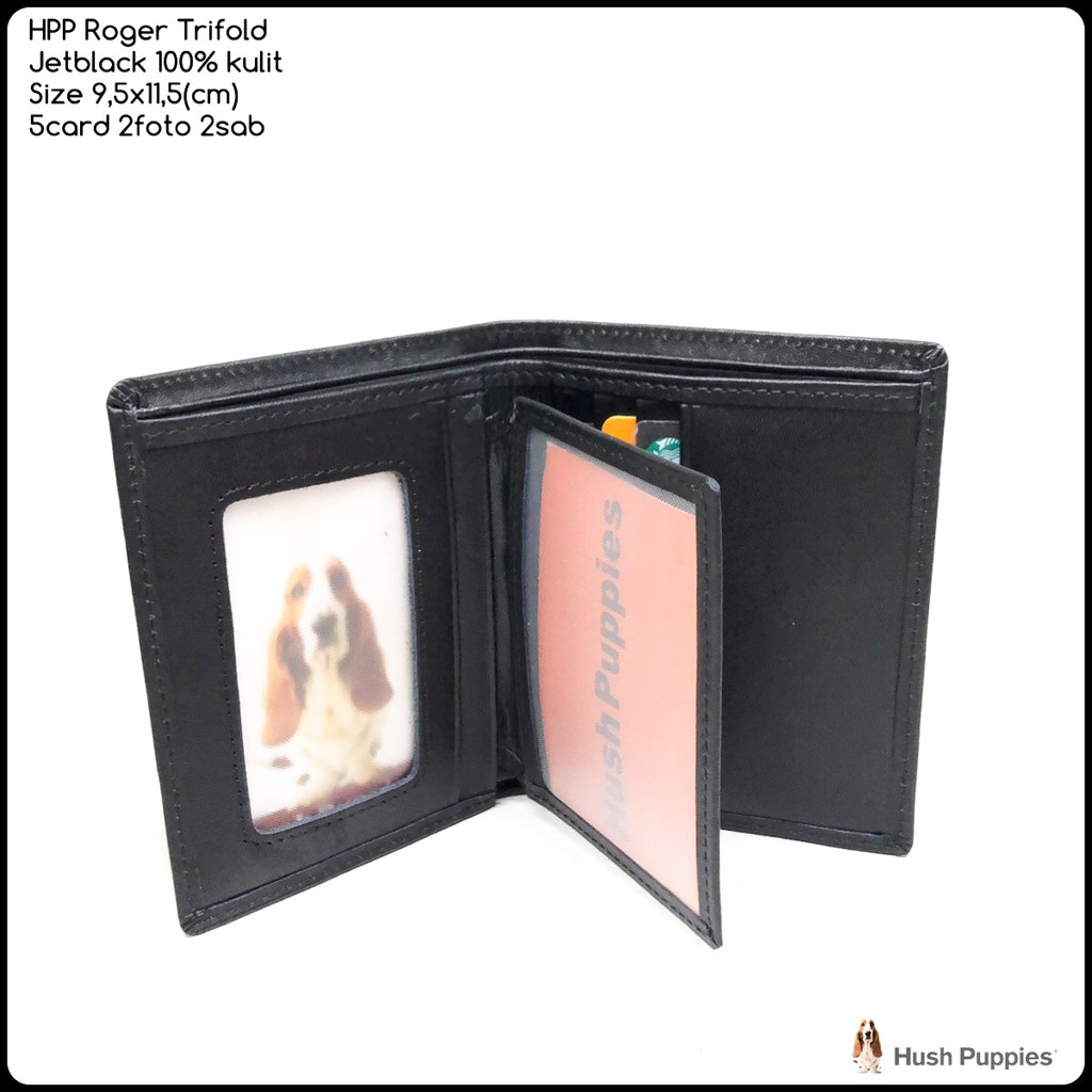 dompet kulit hushpuppies roger jetblack trifold premium kulit sapi asli