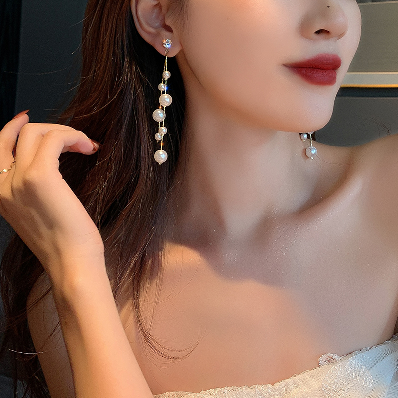 Berlian Berkilau Anting Mutiara Berpohon Elegan lady Korea