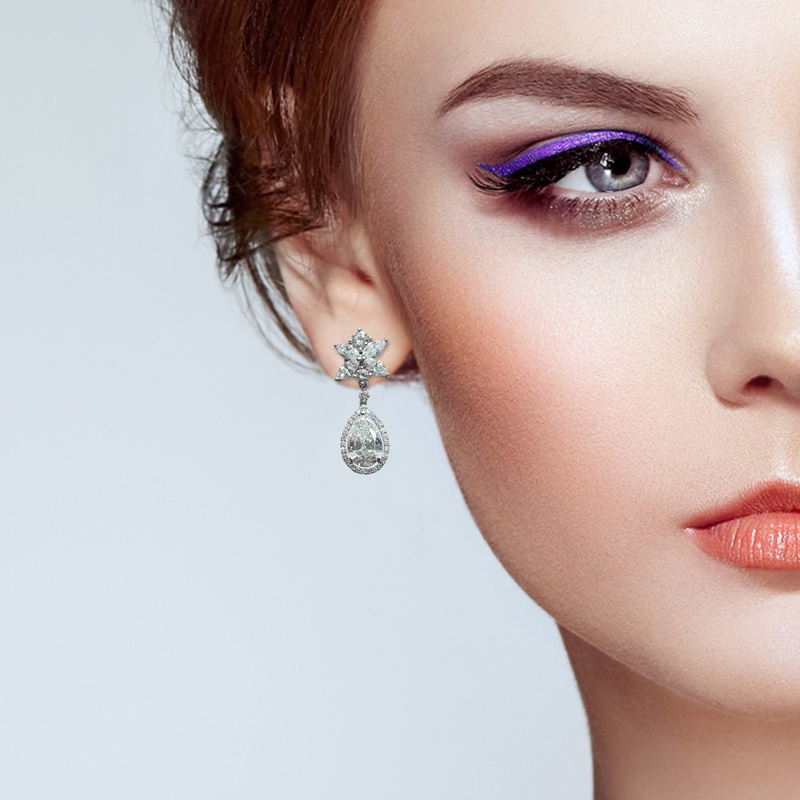 Anting Tusuk Gantung Wanita Hias Cubic Zirconia Gaya Mewahromantis Untuk Pestapernikahan