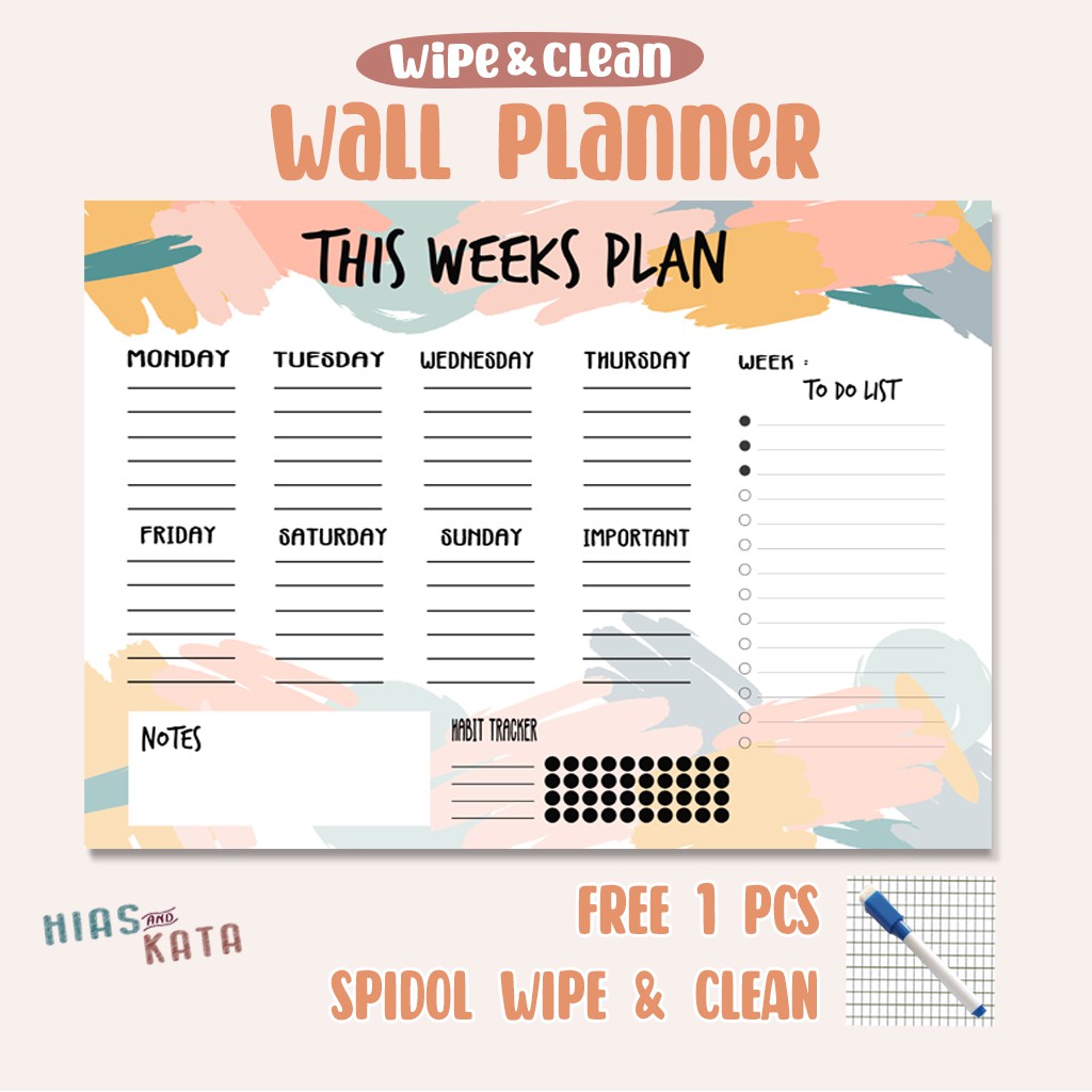 

wall planner weekly planner daily planner aesthetic color UK A3 & A4 ( free 1 pcs spidol wipe&clean)