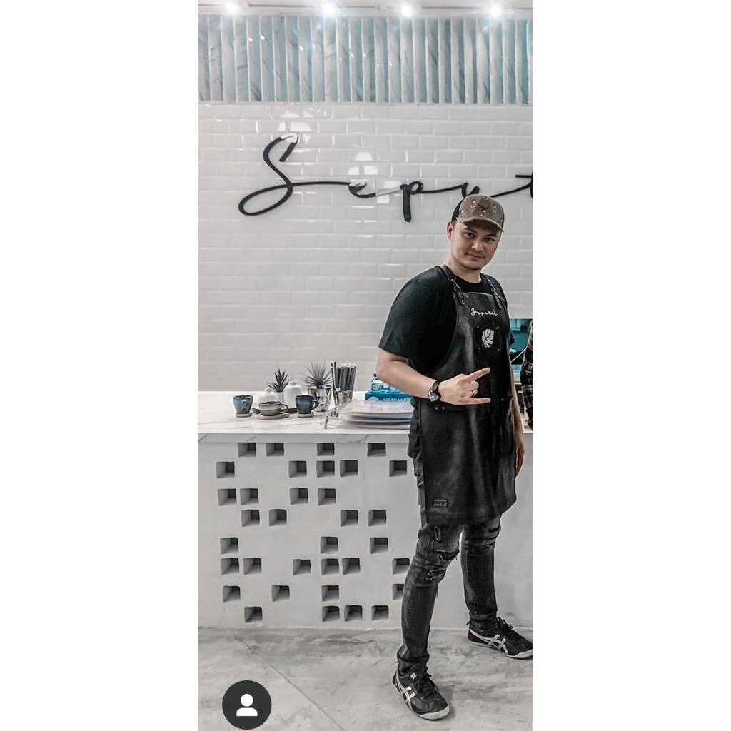 apron barista celemek barbershop celemek barista waiter koki masak full premium synthetic leather include bordir logo