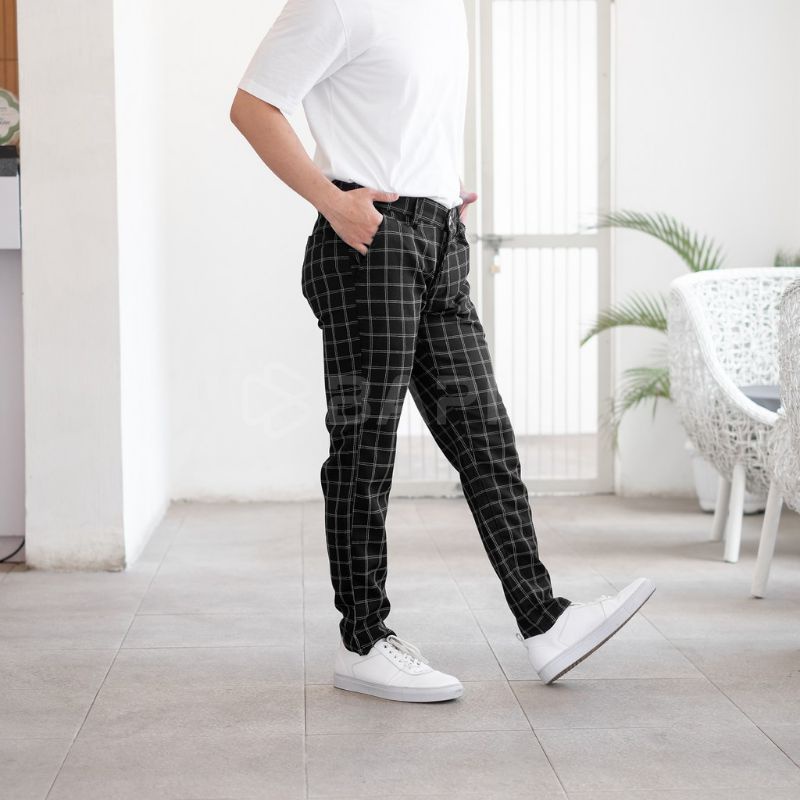 Chino Tartan kotak pants pria