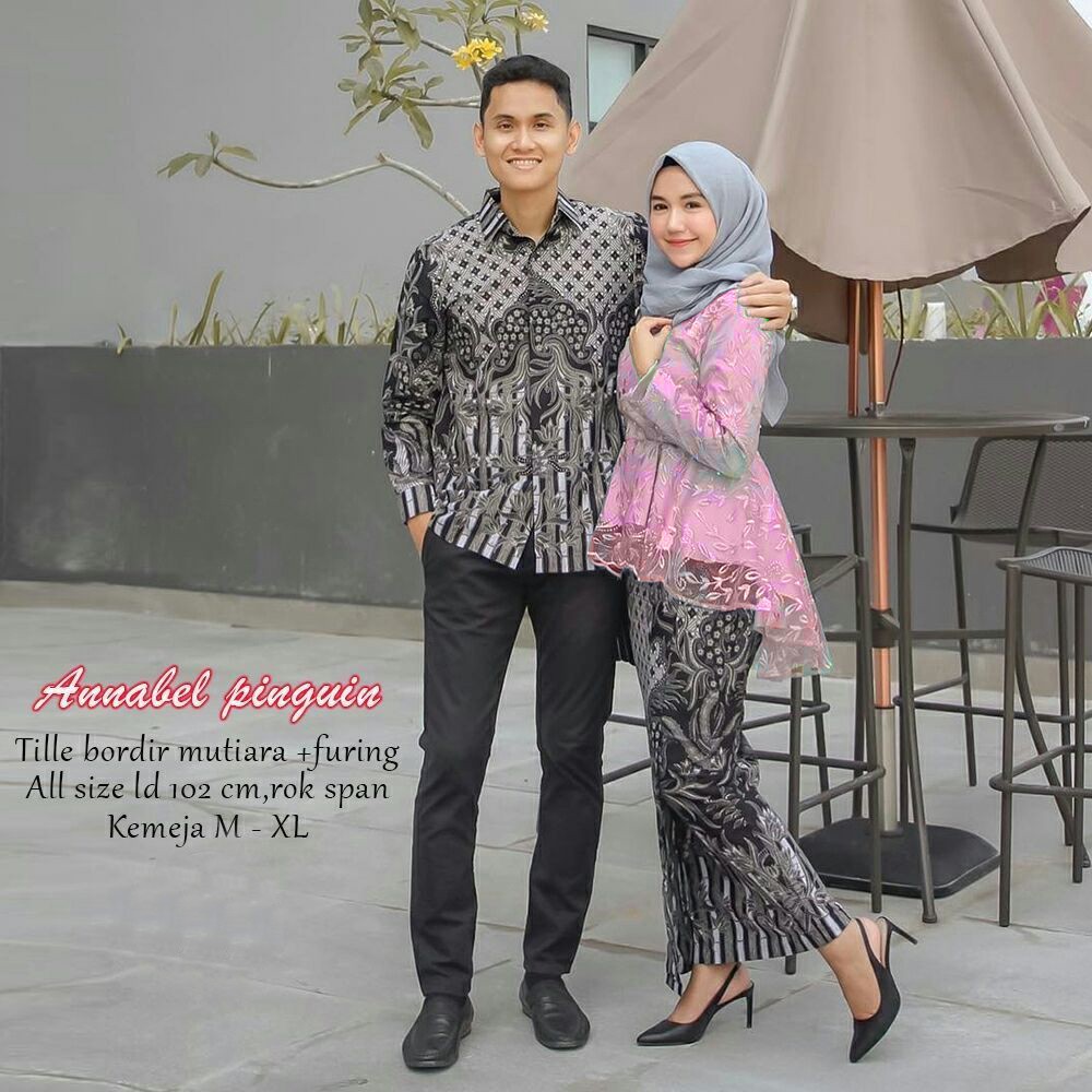 (TERMURAH - ORI & REAL PIC!  WARNA) Batik Couple Andhini Kebaya Couple Brukat Anabel - BS073-6