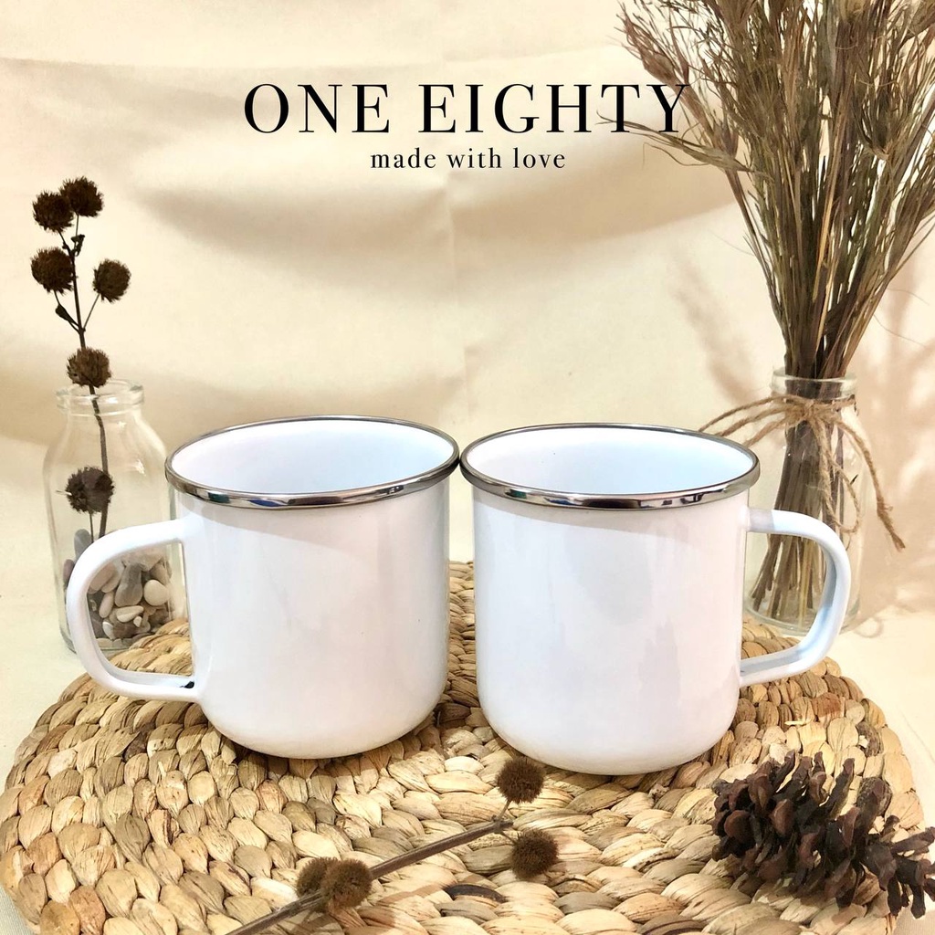 GELAS CANGKIR MUG ENAMEL PREMIUM PUTIH POLOS 9CM