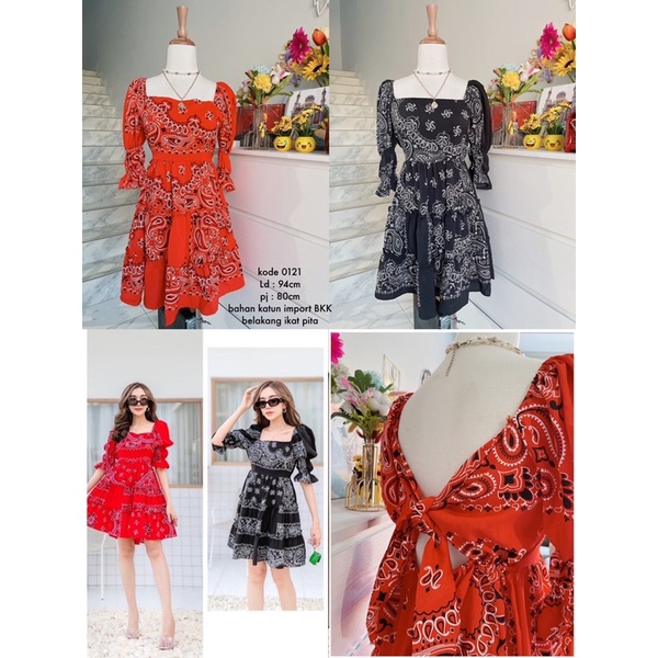 dress momo import,dress wanita import motif corak batik.mini dress korean  import murah