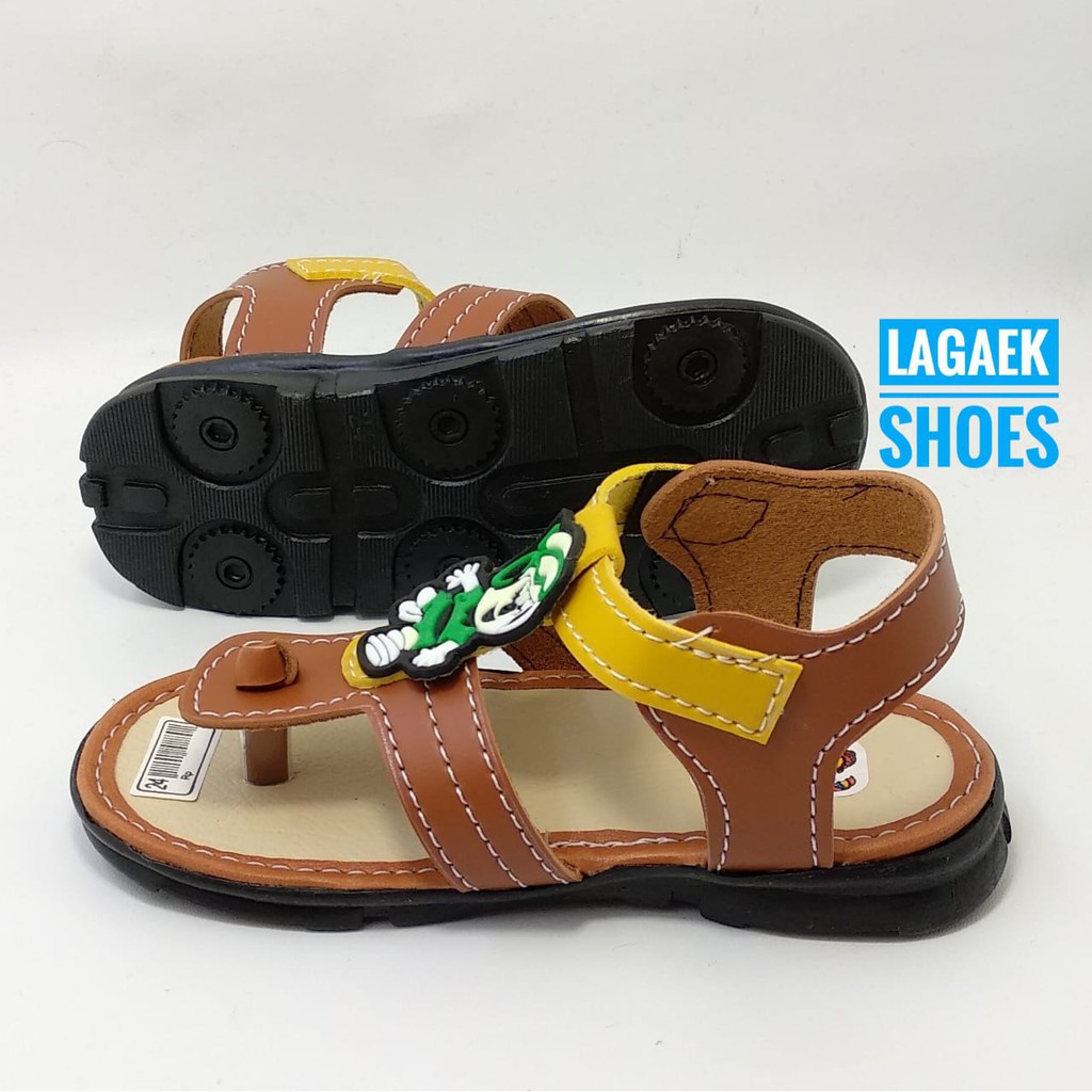 Sendal Anak Laki Laki Jepit Umur 1 2 Tahun Model Jepit Warna COKLAT- Sandal Anak Cowok Tali Velcro Motif Kartun Lucu Size 21 - 23