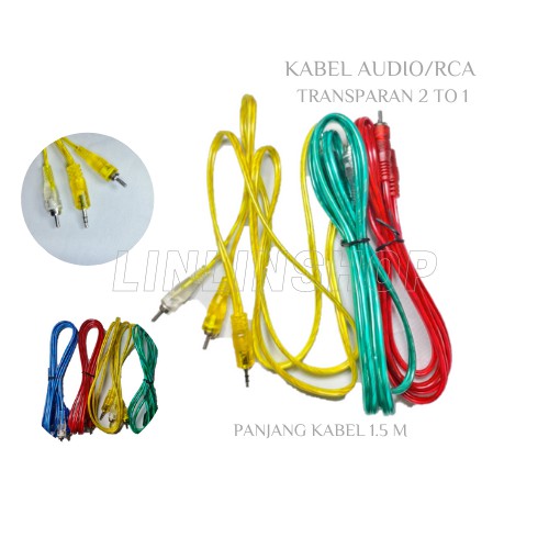 Kabel Aux Audio/RCA Transparan/ kabel audio rca 2 To 1 panjang 1.5M / 5 mtr