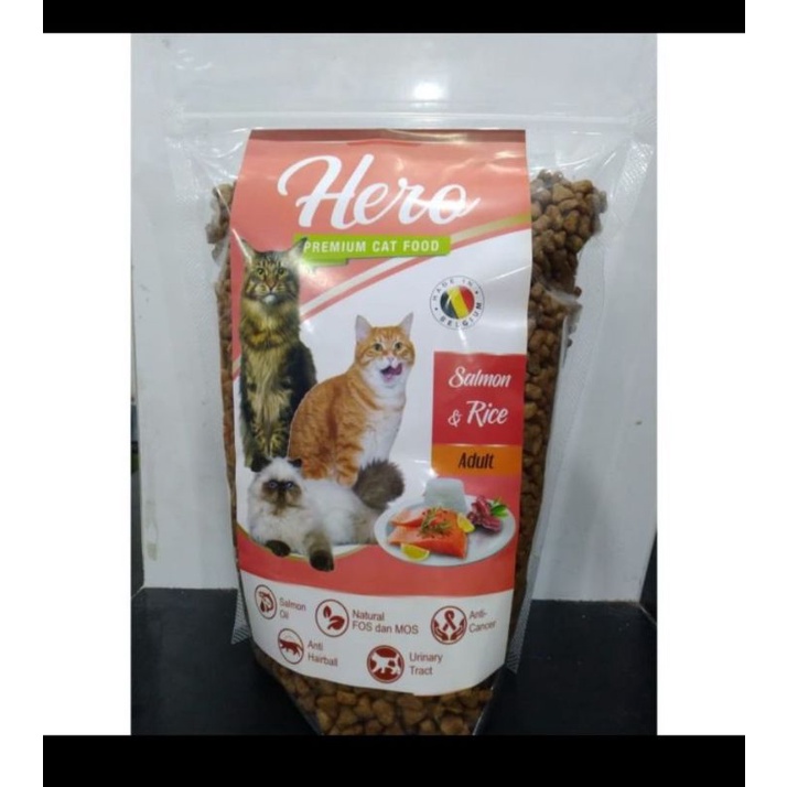 Makanan Kucing Hero Cat Adult 800g Rasa Salmon Rice  Makanan Kucing Dewasa