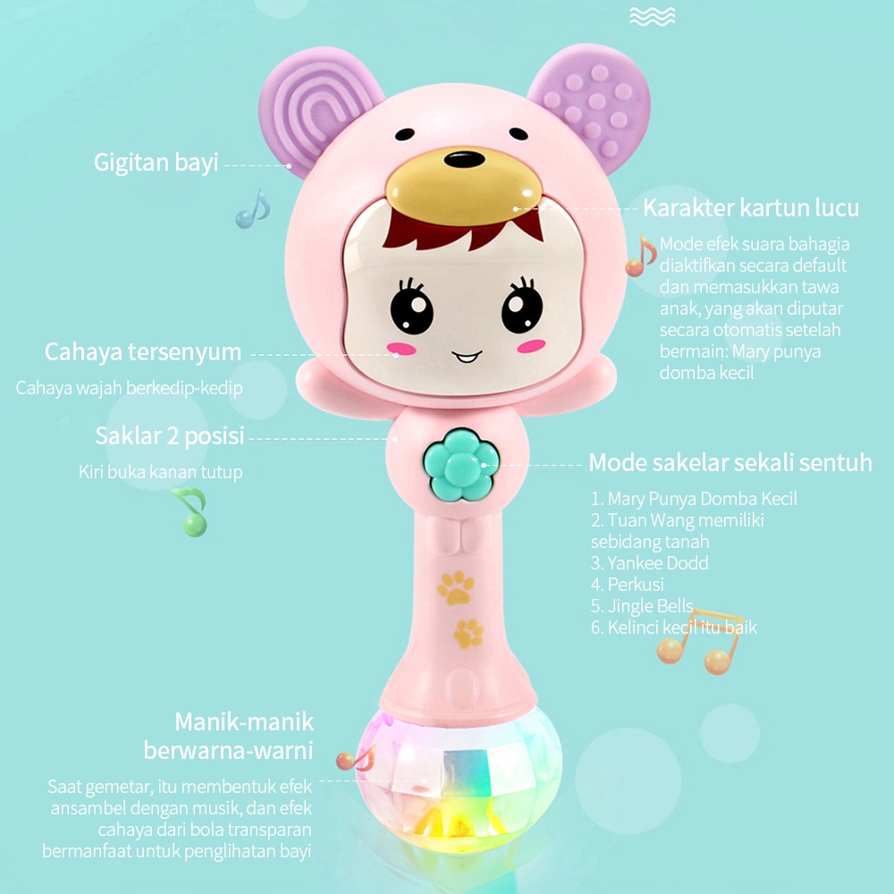 Aikoky Mainan Bayi Kerincingan Genggam/music/teether 3 in 1